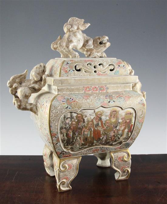 A Japanese Satsuma pottery koro and cover, Meiji period, height 34.5cm